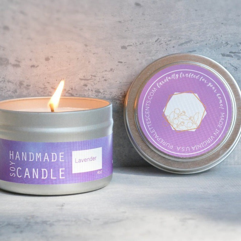 Soy Candle - 4oz Tin - Lavender - Gift & Gather