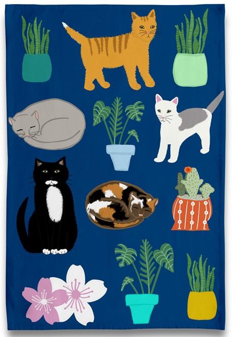 Tea Towel - Cats With Plants - Gift & Gather