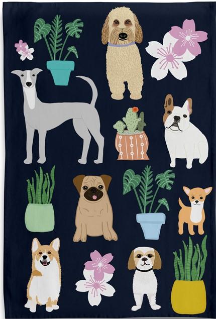 Tea Towel - Dogs With Plants - Gift & Gather