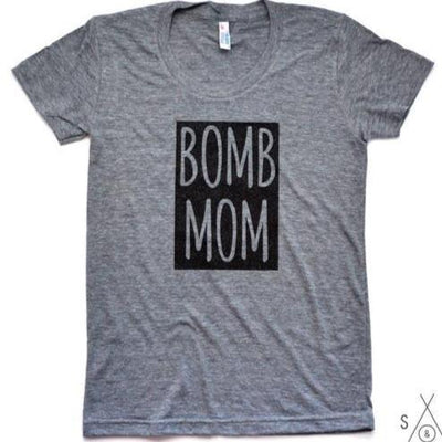Women's Tee - Bomb Mom - Athletic Grey/Black Glitter - Gift & Gather