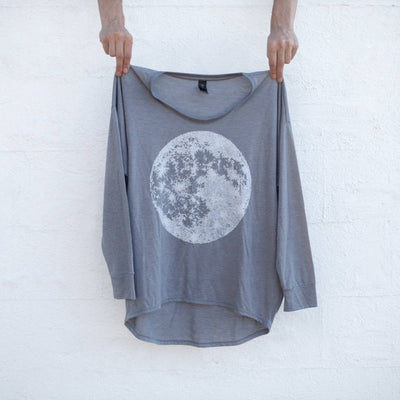Women's Top - Full Moon - Dolman Sleeve, Loose Fitting - Gray - Gift & Gather