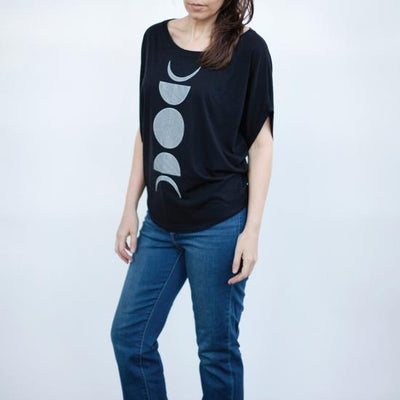 Women's Top - Moon Phases - Dolman Sleeve, Loose Fit - Black - Gift & Gather